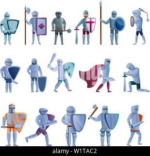 Knight icons set. Cartoon set of knight vector icons for web design Stock Vector