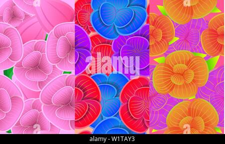 Orchid pattern set. Cartoon illustration of orchid vector pattern set for web design Stock Vector