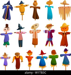 Scarecrow icons set. Cartoon set of scarecrow vector icons for web design Stock Vector