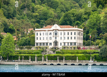 TREMEZZO, LAKE COMO, ITALY - JUNE 2019: Exterior view of the front of the Villa Carlotta in Tremezzo on Lake Como.