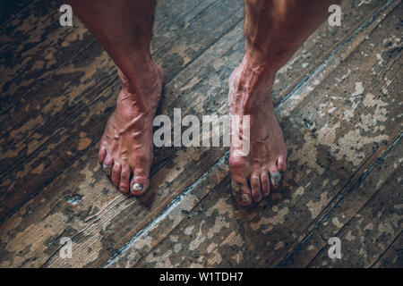 Exhausted feet of a climber, E5, Alpenüberquerung, 4th stage, Skihütte Zams,Pitztal,Lacheralm, Wenns, Gletscherstube, Zams to Braunschweiger Hütte, ty Stock Photo