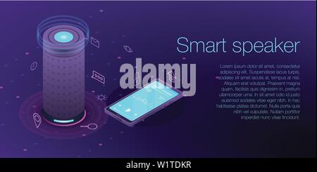 Home smart speaker concept banner, isometric style Stock Vector
