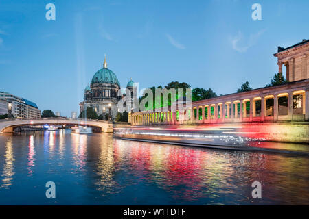 German Cathedral at night, Spree River, Berlin, Germany, Europe Stock Photo