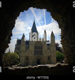 View of Rochester Cathedral from the walls of Rochester Castle Stock Photo