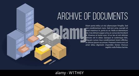 Archive of documents concept banner, isometric style Stock Vector