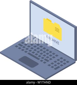 Laptop archive icon, isometric style Stock Vector