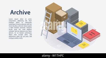 Archive concept banner, isometric style Stock Vector