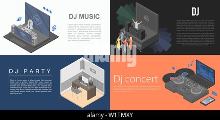 Dj banner set, isometric style Stock Vector