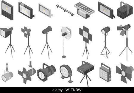 Spotlight icons set, isometric style Stock Vector