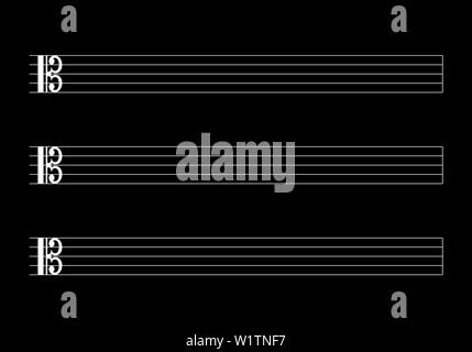 Illustration of a C Clef musical score on dark background Stock Vector