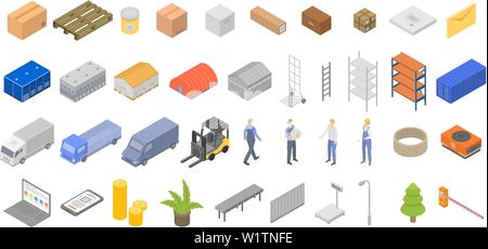 Warehouse icons set, isometric style Stock Vector