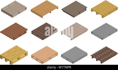 Pallet icons set, isometric style Stock Vector
