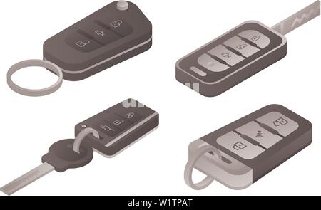 Car alarm system icons set, isometric style Stock Vector