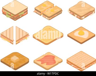 Toast icons set, isometric style Stock Vector