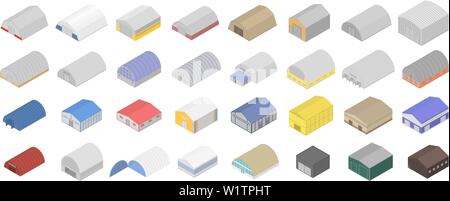 Hangar icons set, isometric style Stock Vector