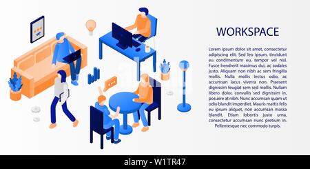 Workspace concept banner, isometric style Stock Vector