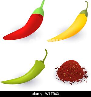 Chili icons set, isometric style Stock Vector