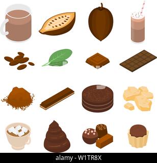Cocoa icons set, isometric style Stock Vector