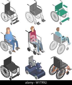Wheelchair icons set, isometric style Stock Vector