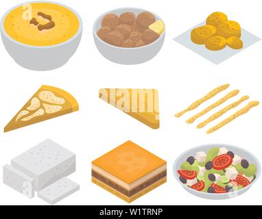 Greek cuisine icons set, isometric style Stock Vector
