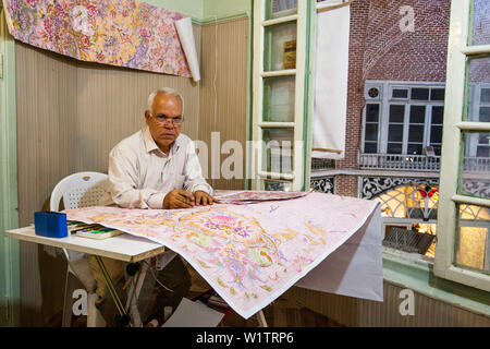 Making samples for carpets in the bazaar of Tabriz, Iran, Asia Stock Photo