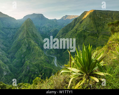 View from the lookout point Cap Noir, Cirque de Mafate, La Reunion, France Stock Photo