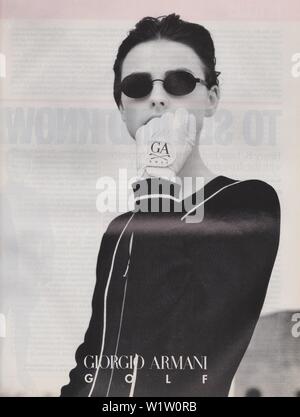 poster advertising Giorgio Armani female model in paper magazine from 1998, no slogan, advertisement, creative Giorgio Armani advert from 1990s Stock Photo