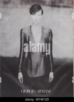 poster advertising Giorgio Armani female model in paper magazine from 1998, no slogan, advertisement, creative Giorgio Armani advert from 1990s Stock Photo