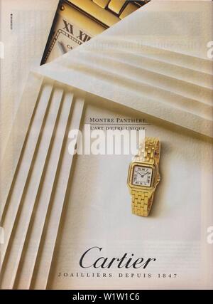 poster advertising Cartier watch magazine from 1993 year Montre