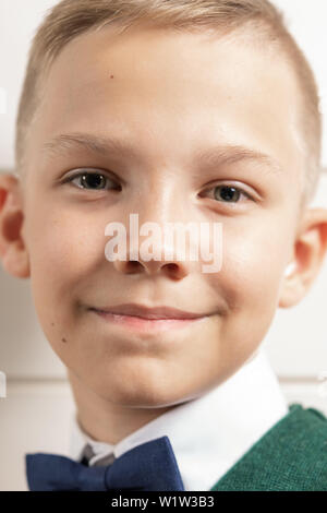 A 10-year-old boy prepares for school after a long summer break. Back to school. Children's portrait Stock Photo
