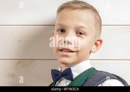A 10-year-old boy prepares for school after a long summer break. Back to school. Children's portrait Stock Photo