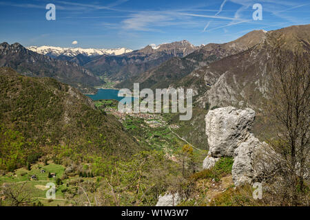 View towards lake Tenno and Adamello Group, lake Garda, Garda Mountains, Trentino, Italy Stock Photo