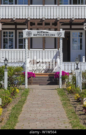 Hotel Hitthim by the harbour in Kloster, Island Hiddensee, Baltic coast, Mecklenburg-Western Pomerania, Northern Germany, Germany, Europa Stock Photo