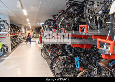 Bike parking garage in Utrecht, The Netherlands, with over 13,000 parking spaces, the largest parking garage for bicycles in the world, at the central Stock Photo
