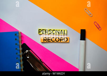Personal Record text on sticky notes with color office desk concept Stock Photo