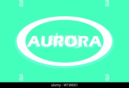 Aurora, white round emblem for travel or clothing store and any business. Vector logo with Aurora Borealis mood. Stock Vector