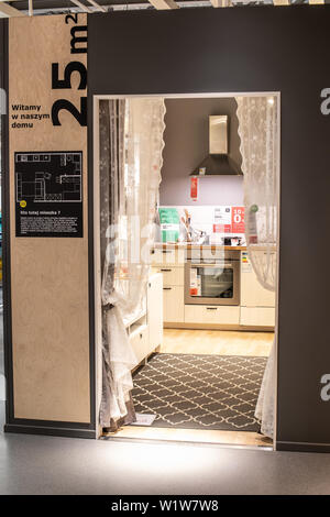 Lodz, Poland, Jan 2019 exhibition interior IKEA store. Modern home equipment. IKEA sells ready-to-assemble furniture, appliances, home accessories Stock Photo
