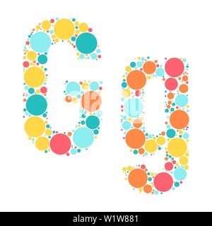 A letter of the alphabet from colored circles laid out by a cheerful mozayka. Vector font illustration. Stock Vector