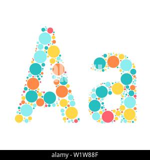A letter of the alphabet from colored circles laid out by a cheerful mozayka. Vector font illustration. Stock Vector