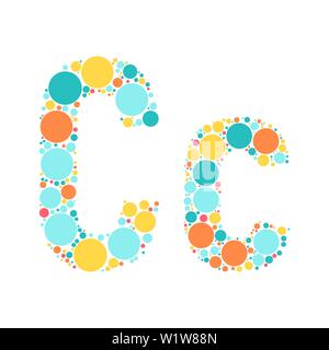 A letter of the alphabet from colored circles laid out by a cheerful mozayka. Vector font illustration. Stock Vector