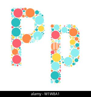 A letter of the alphabet from colored circles laid out by a cheerful mozayka. Vector font illustration. Stock Vector