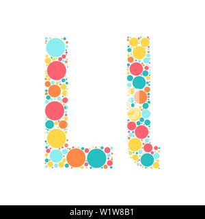 A letter of the alphabet from colored circles laid out by a cheerful mozayka. Vector font illustration. Stock Vector