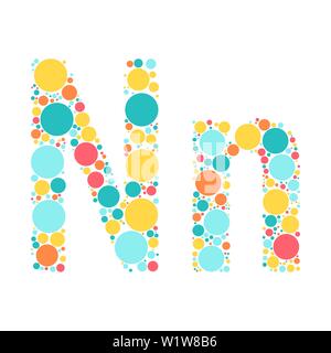 A letter of the alphabet from colored circles laid out by a cheerful mozayka. Vector font illustration. Stock Vector