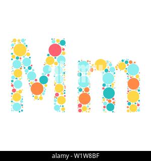 A letter of the alphabet from colored circles laid out by a cheerful mozayka. Vector font illustration. Stock Vector