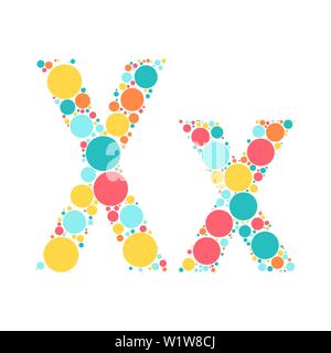 A letter of the alphabet from colored circles laid out by a cheerful mozayka. Vector font illustration. Stock Vector