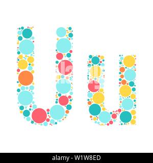 A letter of the alphabet from colored circles laid out by a cheerful mozayka. Vector font illustration. Stock Vector