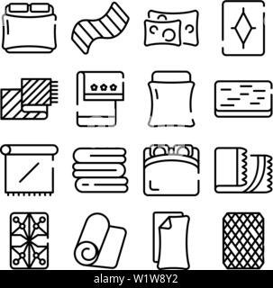 Blanket icons set, outline style Stock Vector