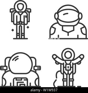 Astronaut icons set, outline style Stock Vector
