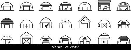 Hangar icons set, outline style Stock Vector