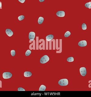 Seamless pattern of theatrical mask with crying emotion. Vector illustration. Silver mask with gradient on red background. Stock Vector